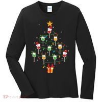 Wine Glasses Christmas Tree Santa Hat Funny Xmas Light Women's Long Sleeve Shirt thumb 0