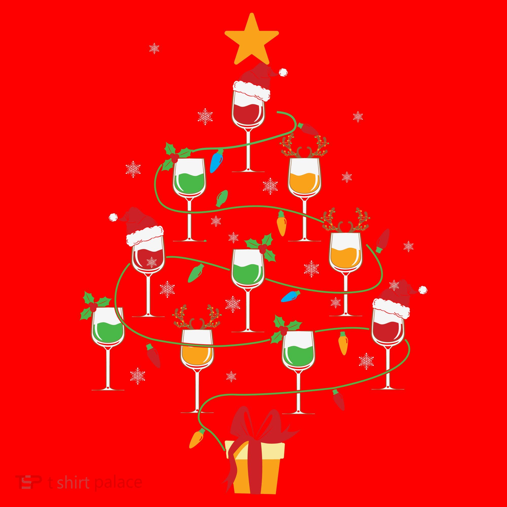 Wine Glasses Christmas Tree Santa Hat Funny Xmas Light Santa Hat