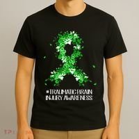 Wear Green Flower Ribbon Traumatic Brain Injury Awareness T-Shirt thumb 3