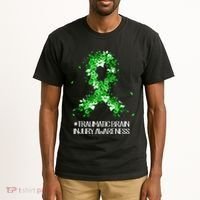 Wear Green Flower Ribbon Traumatic Brain Injury Awareness Tall T-Shirt thumb 2