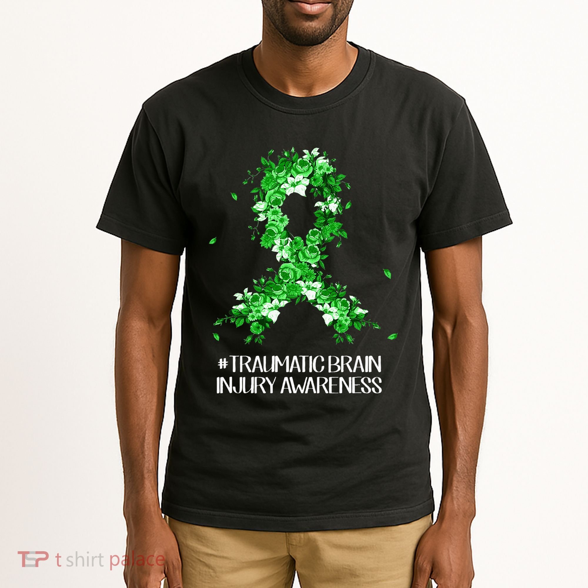 Wear Green Flower Ribbon Traumatic Brain Injury Awareness Tall T-Shirt