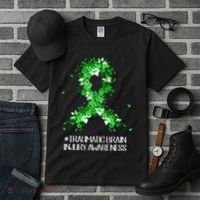 Wear Green Flower Ribbon Traumatic Brain Injury Awareness Tall T-Shirt thumb 3