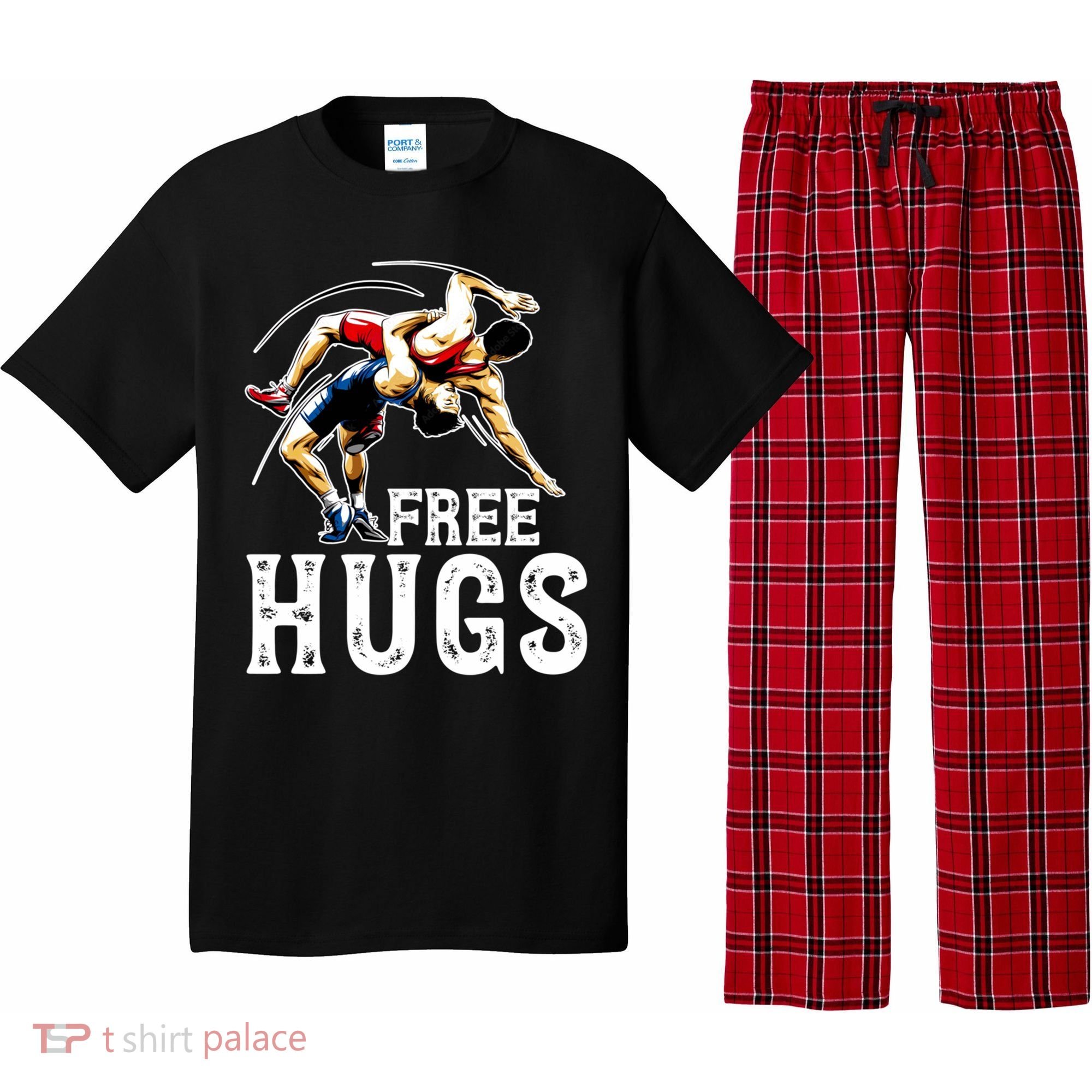 Wrestling Gift Funny Free Hugs Wrestling Cute Gift Pajama Set