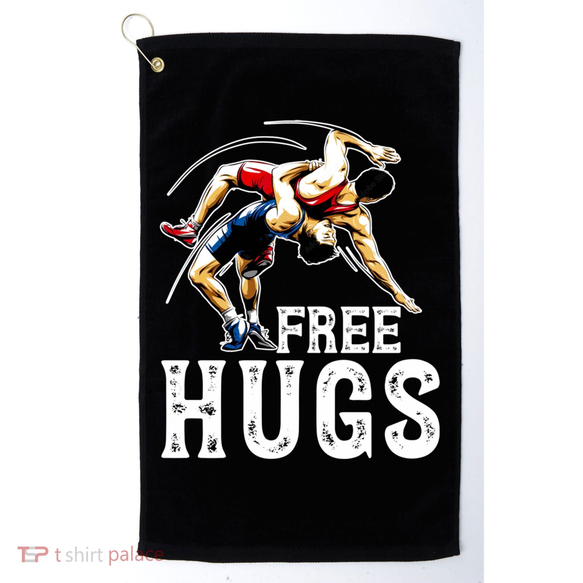 Wrestling Gift Funny Free Hugs Wrestling Cute Gift Golf Towel