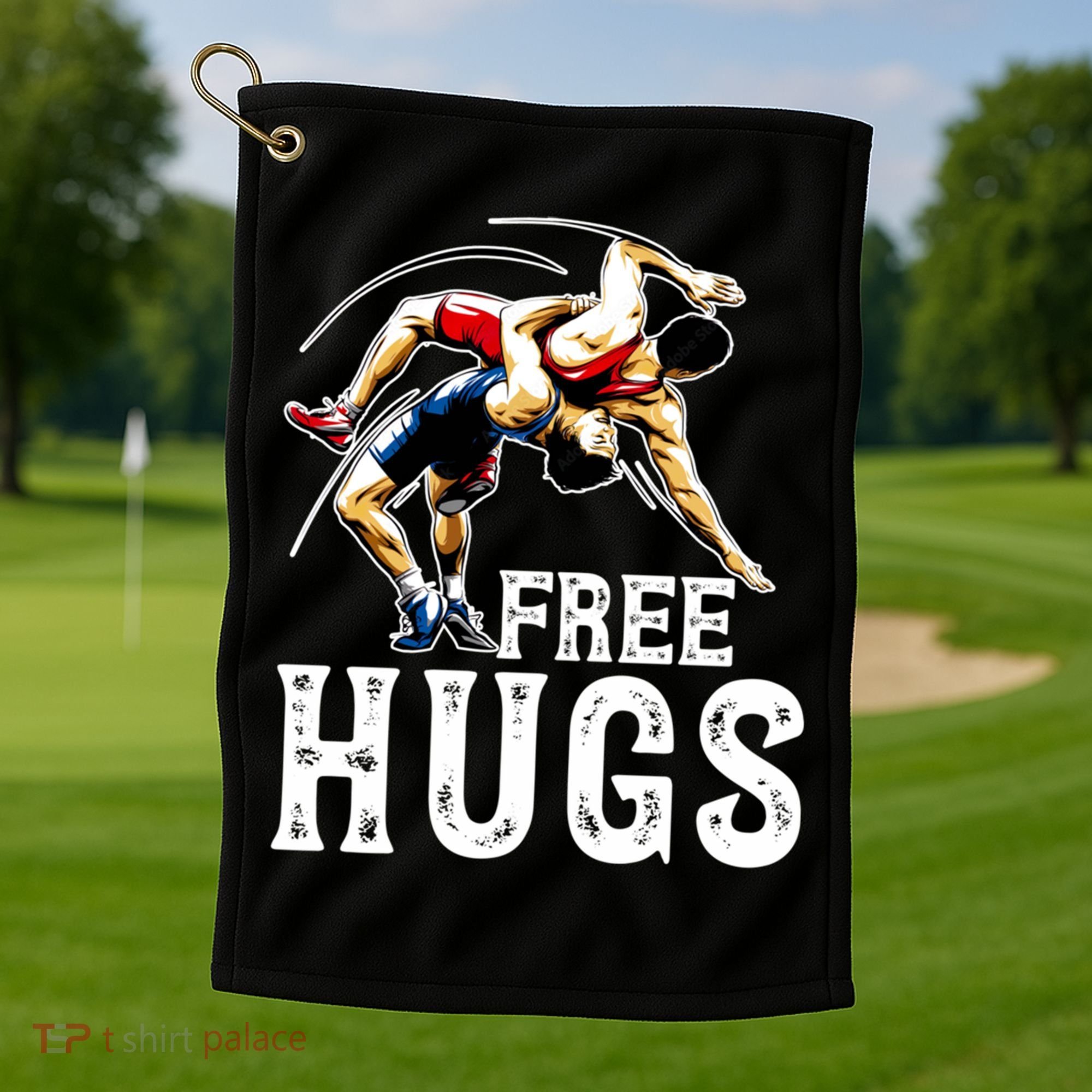 Wrestling Gift Funny Free Hugs Wrestling Cute Gift Golf Towel