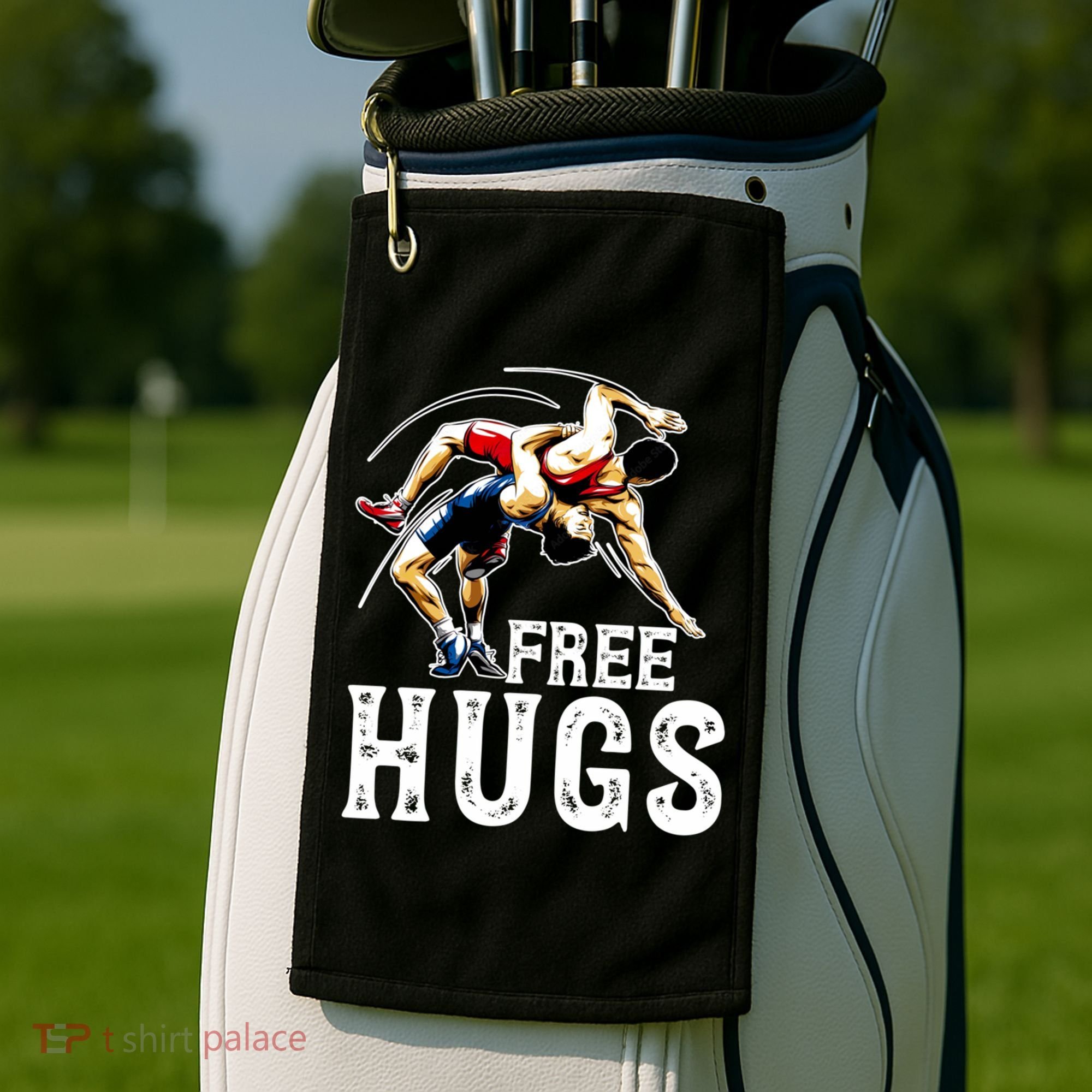 Wrestling Gift Funny Free Hugs Wrestling Cute Gift Golf Towel