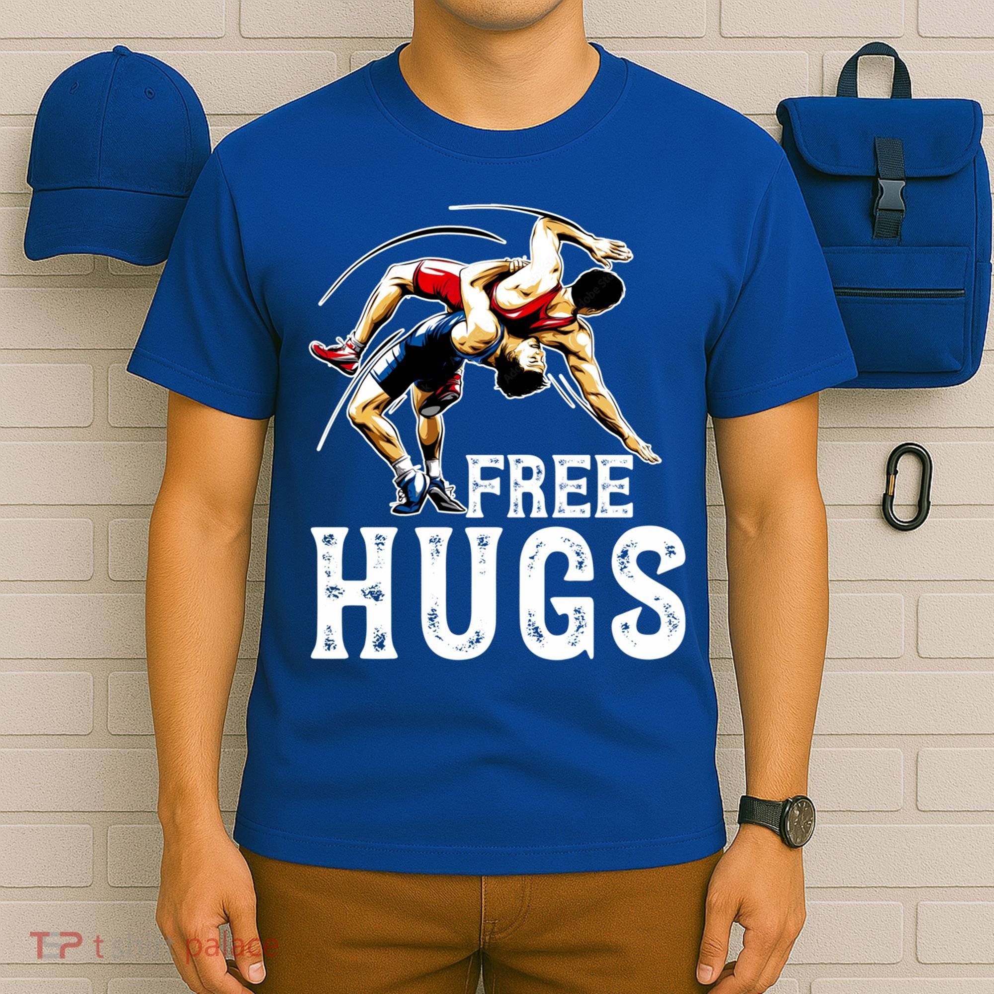 Wrestling Gift Funny Free Hugs Wrestling Cute Gift T-Shirt
