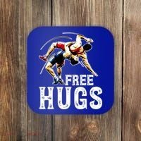 Wrestling Gift Funny Free Hugs Wrestling Cute Gift Coaster thumb 0