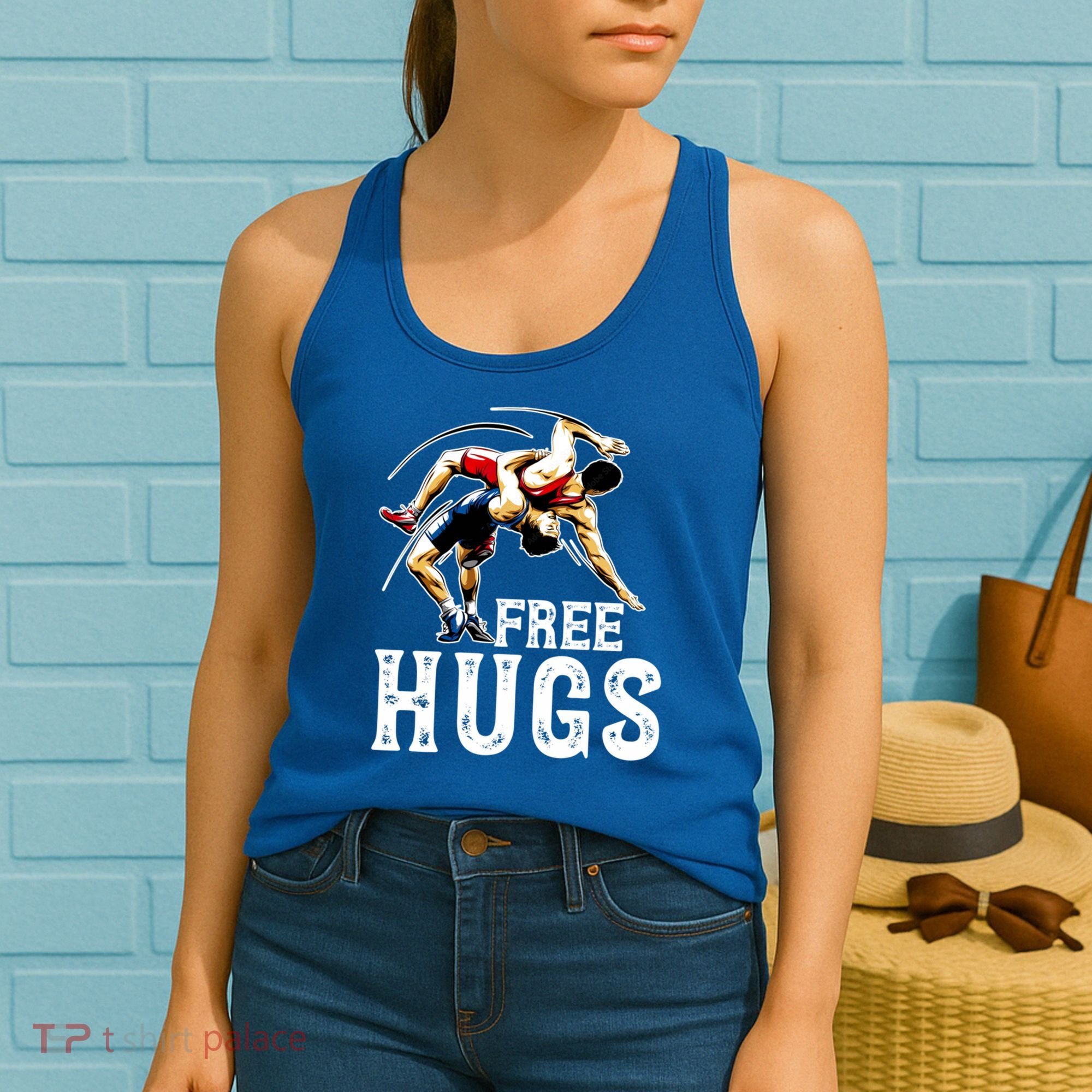 Wrestling Gift Funny Free Hugs Wrestling Cute Gift Women's Tank Top