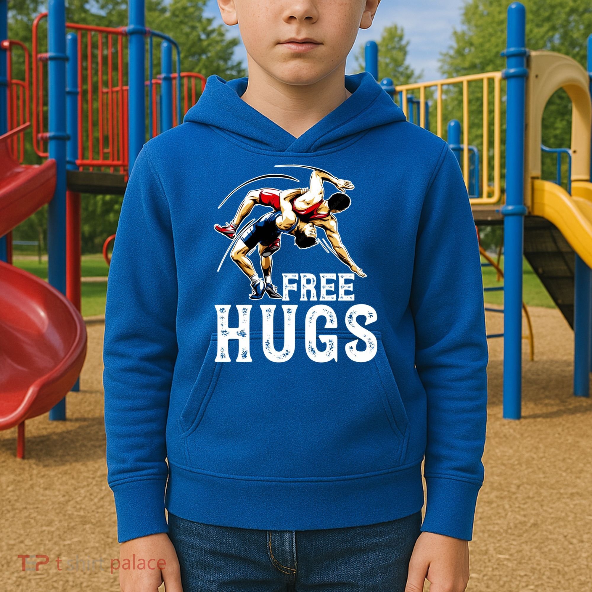 Wrestling Gift Funny Free Hugs Wrestling Cute Gift Kids Hoodie