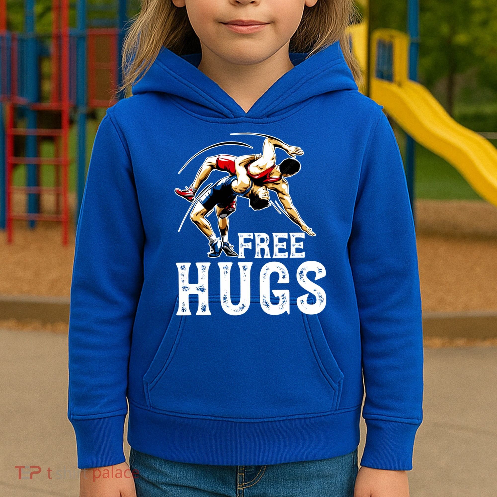 Wrestling Gift Funny Free Hugs Wrestling Cute Gift Kids Hoodie