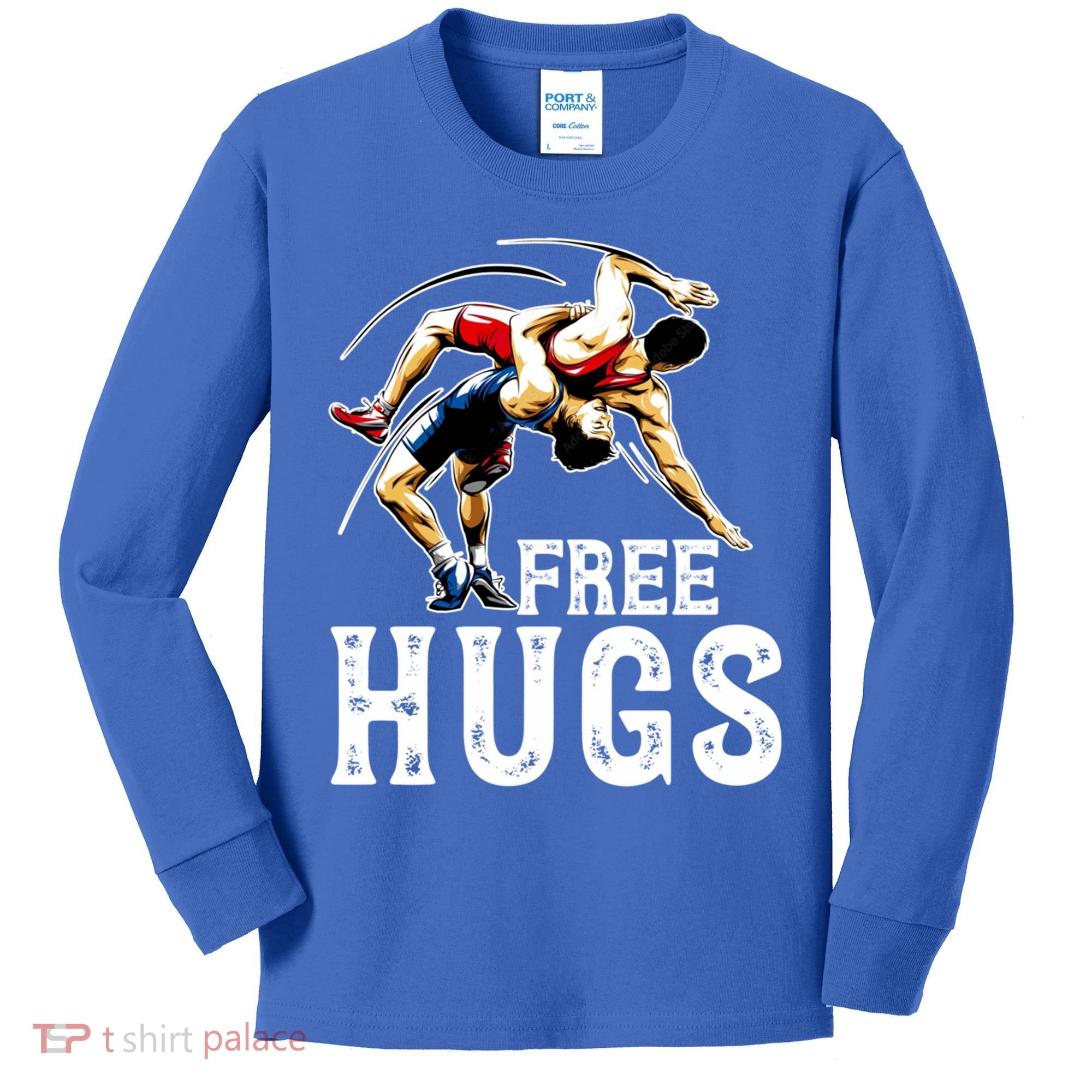 Wrestling Gift Funny Free Hugs Wrestling Cute Gift Kids Long Sleeve Shirt