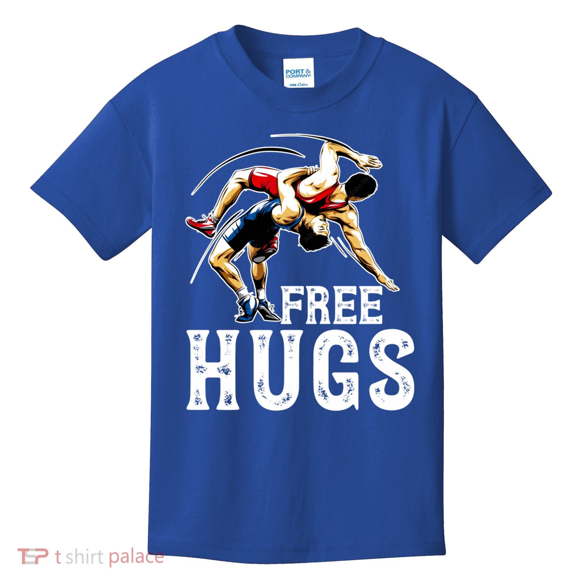 Wrestling Gift Funny Free Hugs Wrestling Cute Gift Kids T-Shirt
