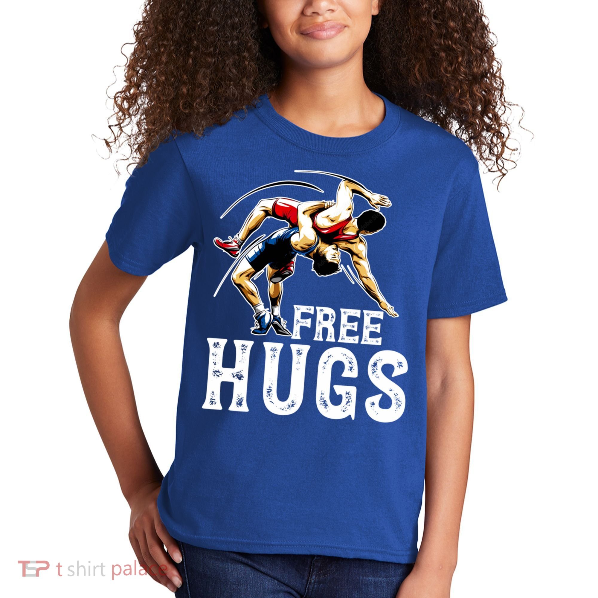 Wrestling Gift Funny Free Hugs Wrestling Cute Gift Kids T-Shirt