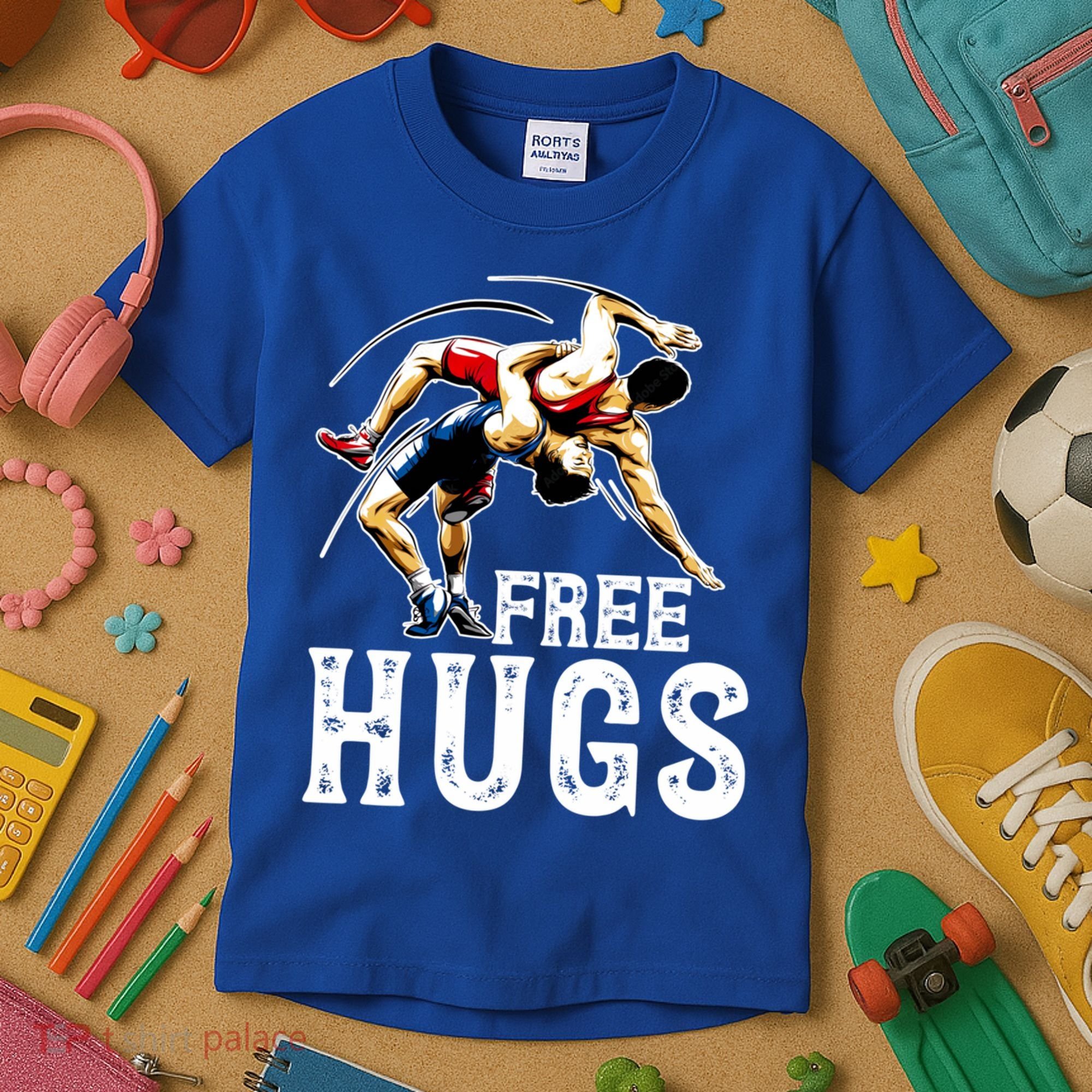 Wrestling Gift Funny Free Hugs Wrestling Cute Gift Kids T-Shirt