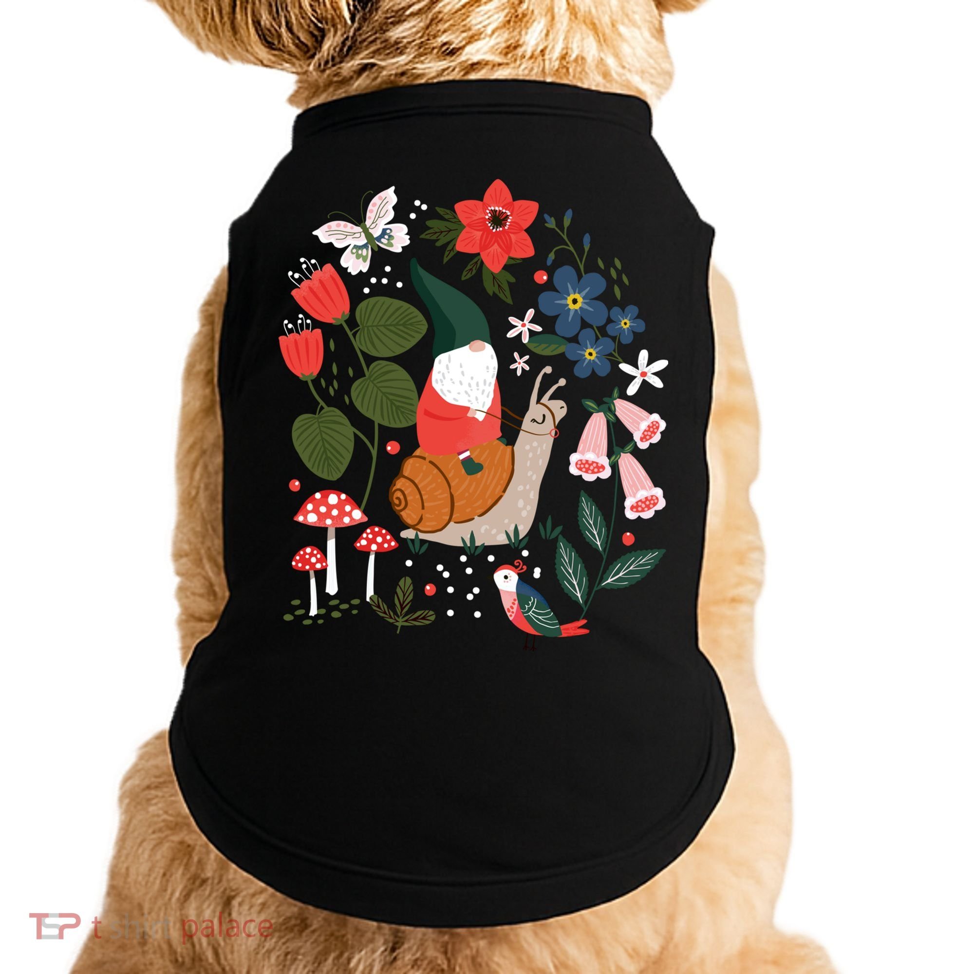 Whimsical Garden Gnome Riding Snail Doggie Tank
