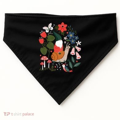 Whimsical Garden Gnome Riding Snail USA-Made Doggie Bandana