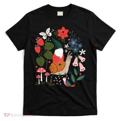 Whimsical Garden Gnome Riding Snail T-Shirt