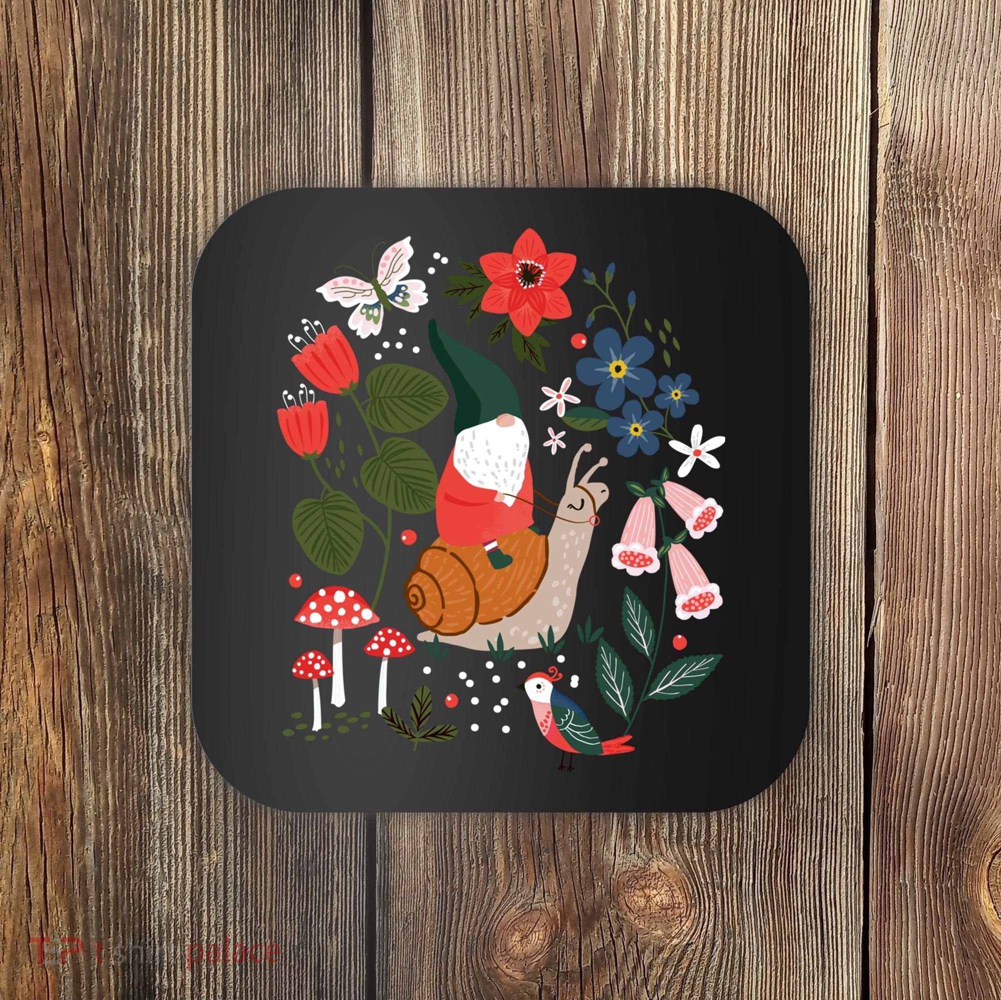 Whimsical Garden Gnome Riding Snail Coaster
