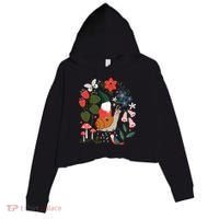 Whimsical Garden Gnome Riding Snail Crop Fleece Hoodie thumb 0