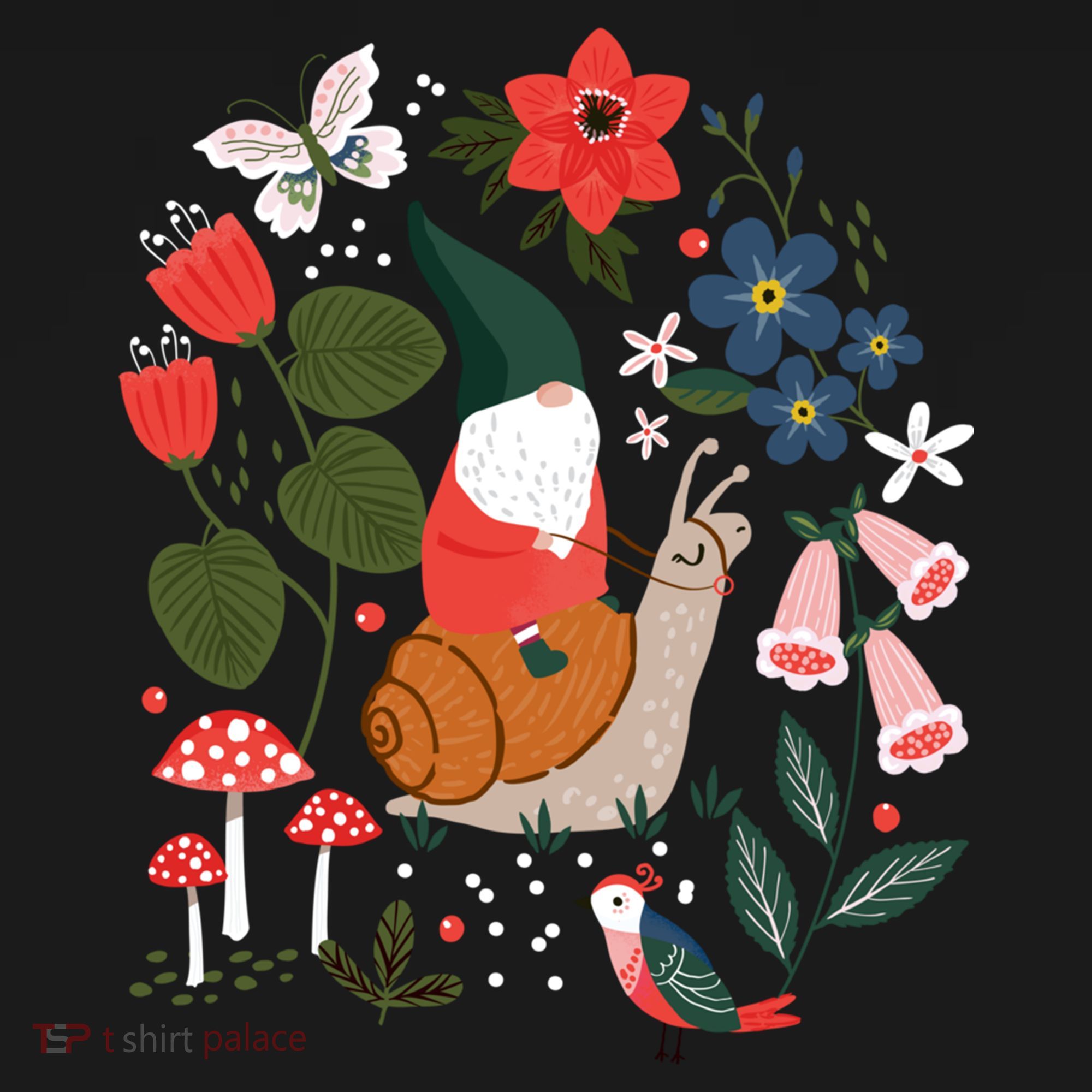 Whimsical Garden Gnome Riding Snail Women's Tank Top