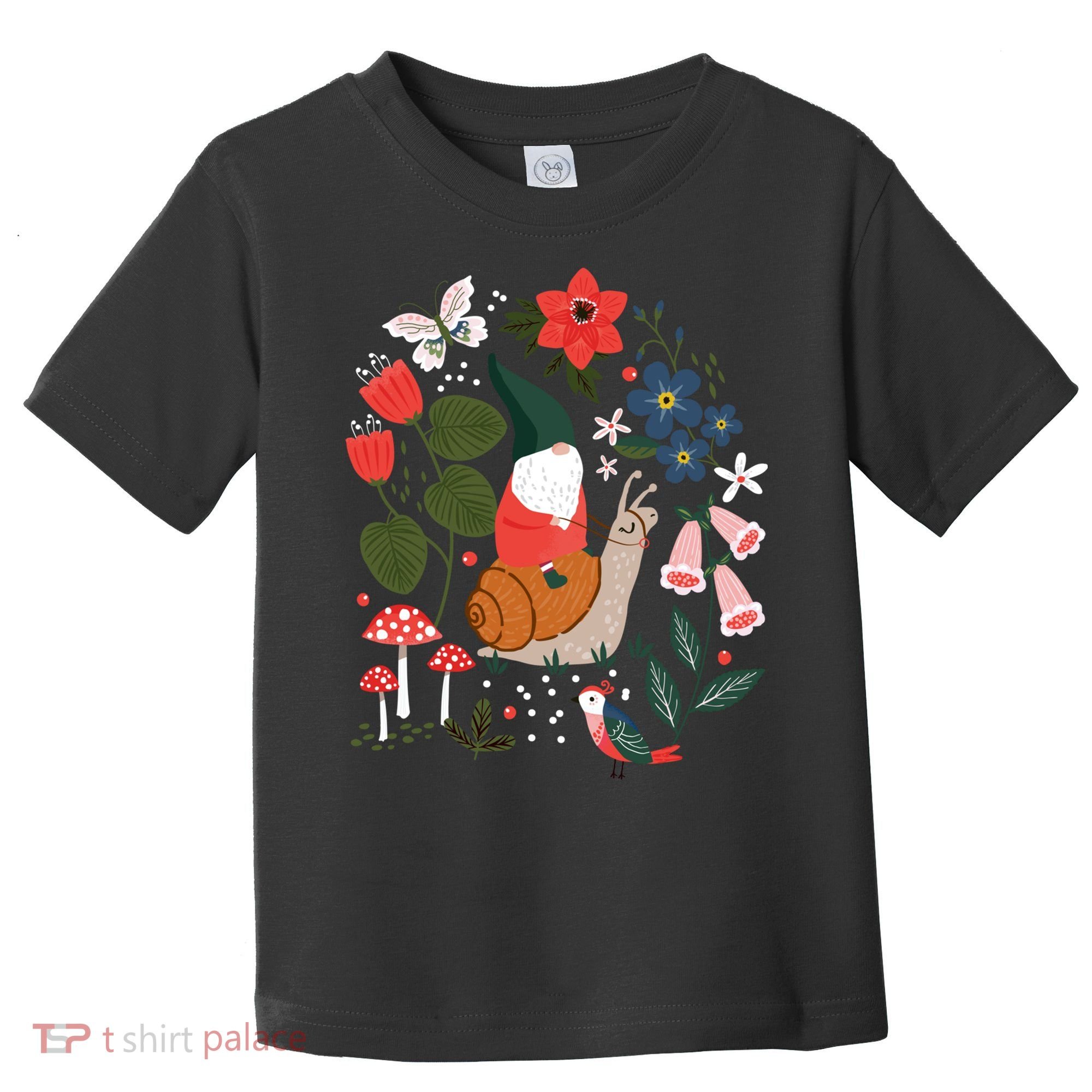 Whimsical Garden Gnome Riding Snail Toddler T-Shirt