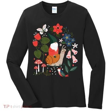 Whimsical Garden Gnome Riding Snail Women's Long Sleeve Shirt