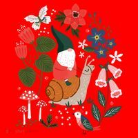 Whimsical Garden Gnome Riding Snail Santa Hat thumb 1