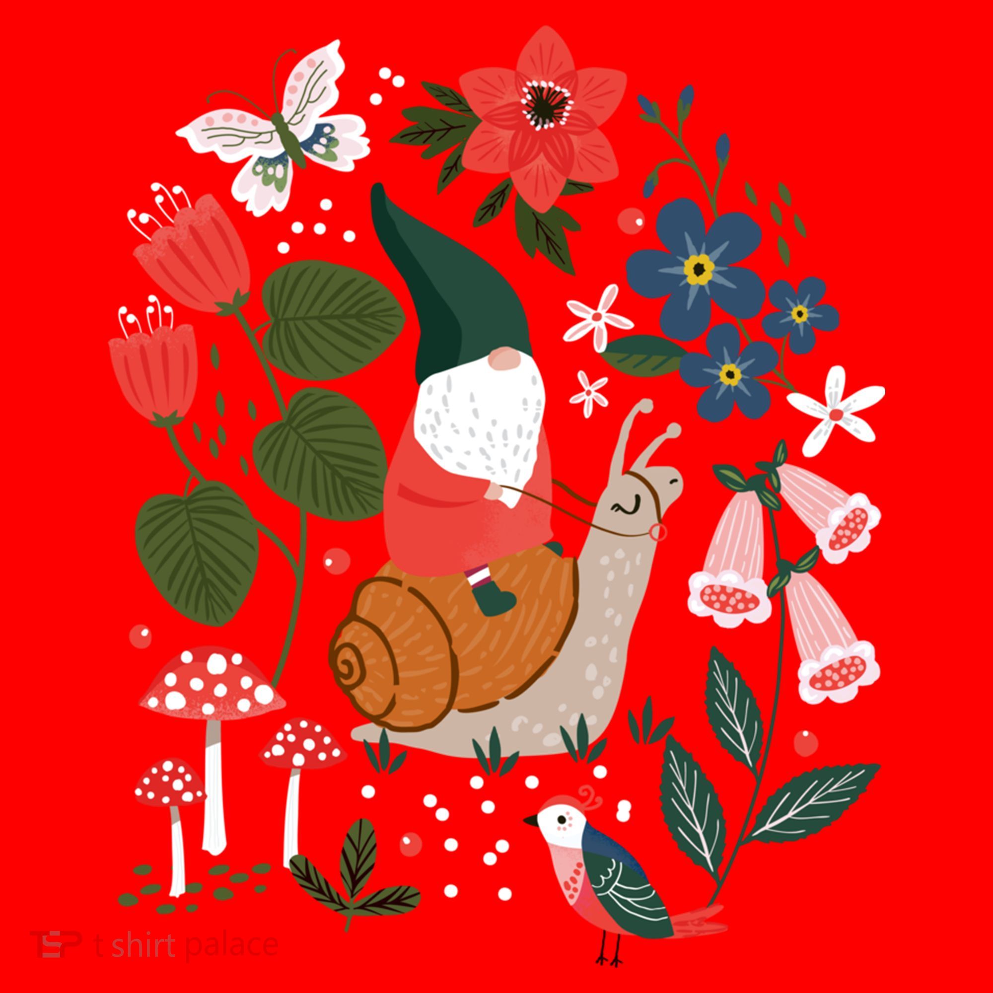 Whimsical Garden Gnome Riding Snail Santa Hat