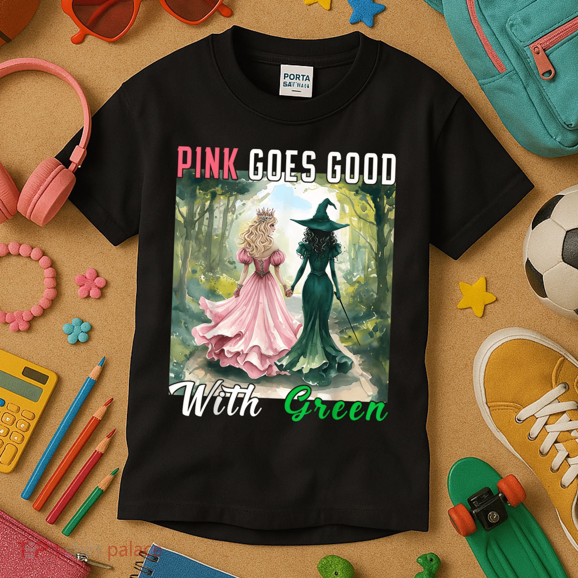 Witch Goes Good With Green Halloween Witch Kids T-Shirt