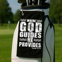 Where God Guides He Provides Funny Christian Gift Golf Towel thumb 2