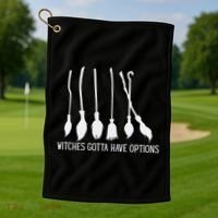 Witches Gotta Have Options Funny Halloween Golf Towel thumb 1