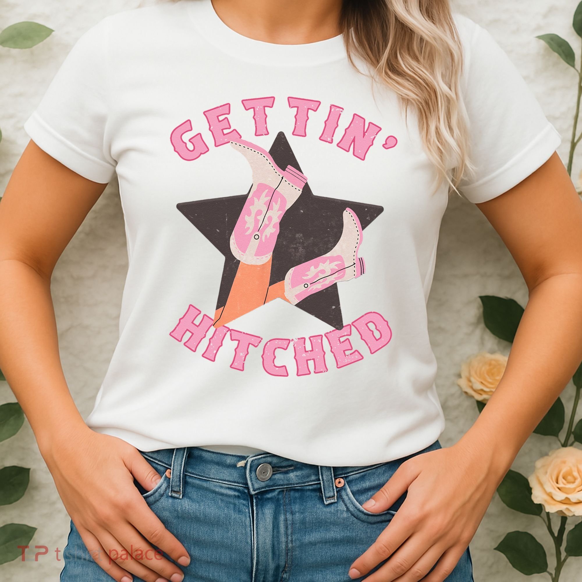 Western Gettin' Hitched Bridal Bachelorette Party Matching Women's T-Shirt