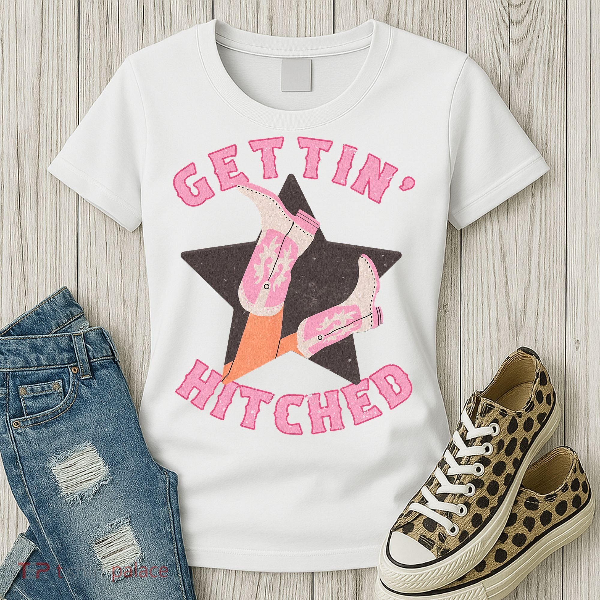 Western Gettin' Hitched Bridal Bachelorette Party Matching Women's T-Shirt
