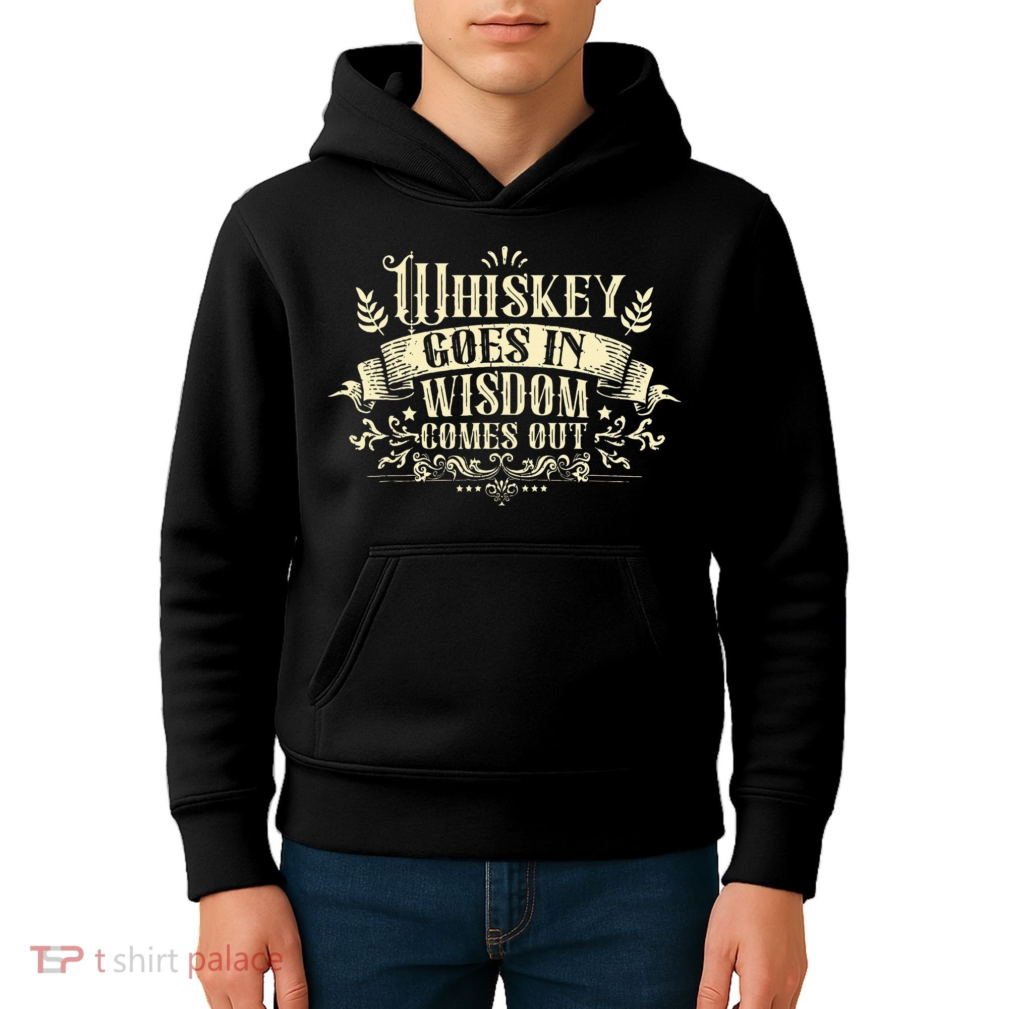 Whiskey Goes In Wisdom Comes Out Drinker Drinking Whisky Kids Hoodie