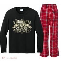 Whiskey Goes In Wisdom Comes Out Drinker Drinking Whisky Kids Long Sleeve Plaid Pajama Set thumb 0