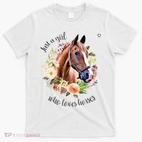 Wo Girl Just A Girl Who Loves Horses Riding T-Shirt thumb 0
