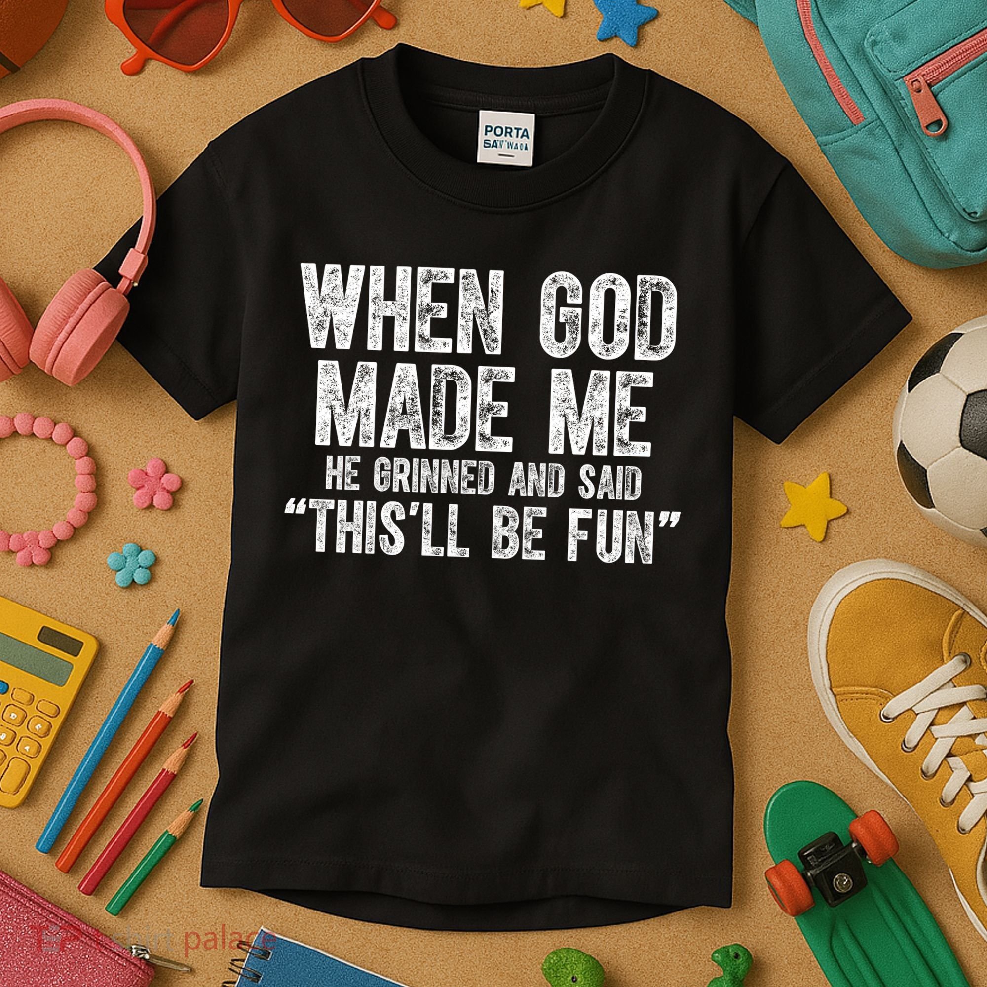 When God Made Funny Christian Faith Religious Kids T-Shirt