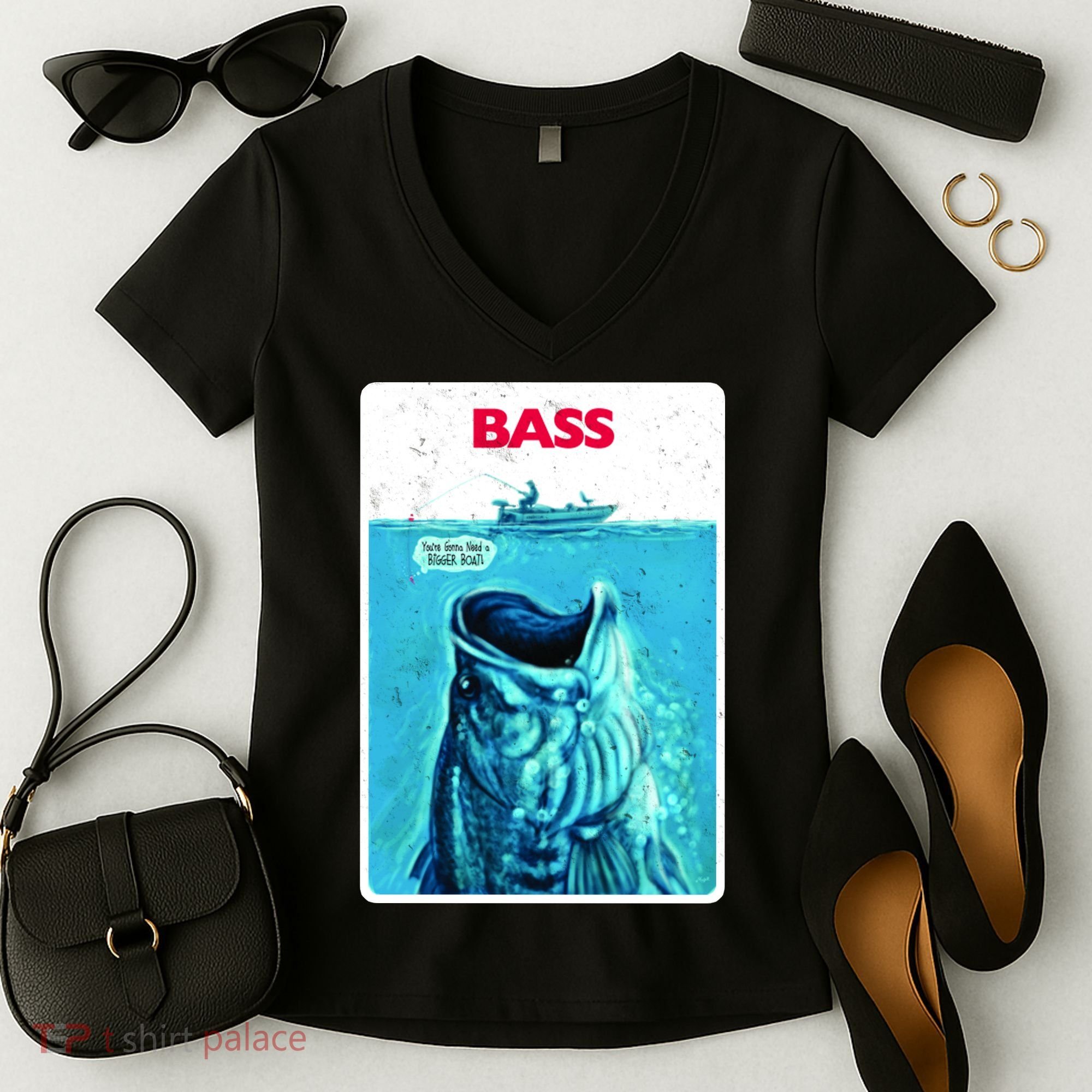 We're Gonna Need A Bigger Boat Bass Fishing Women's V-Neck T-Shirt