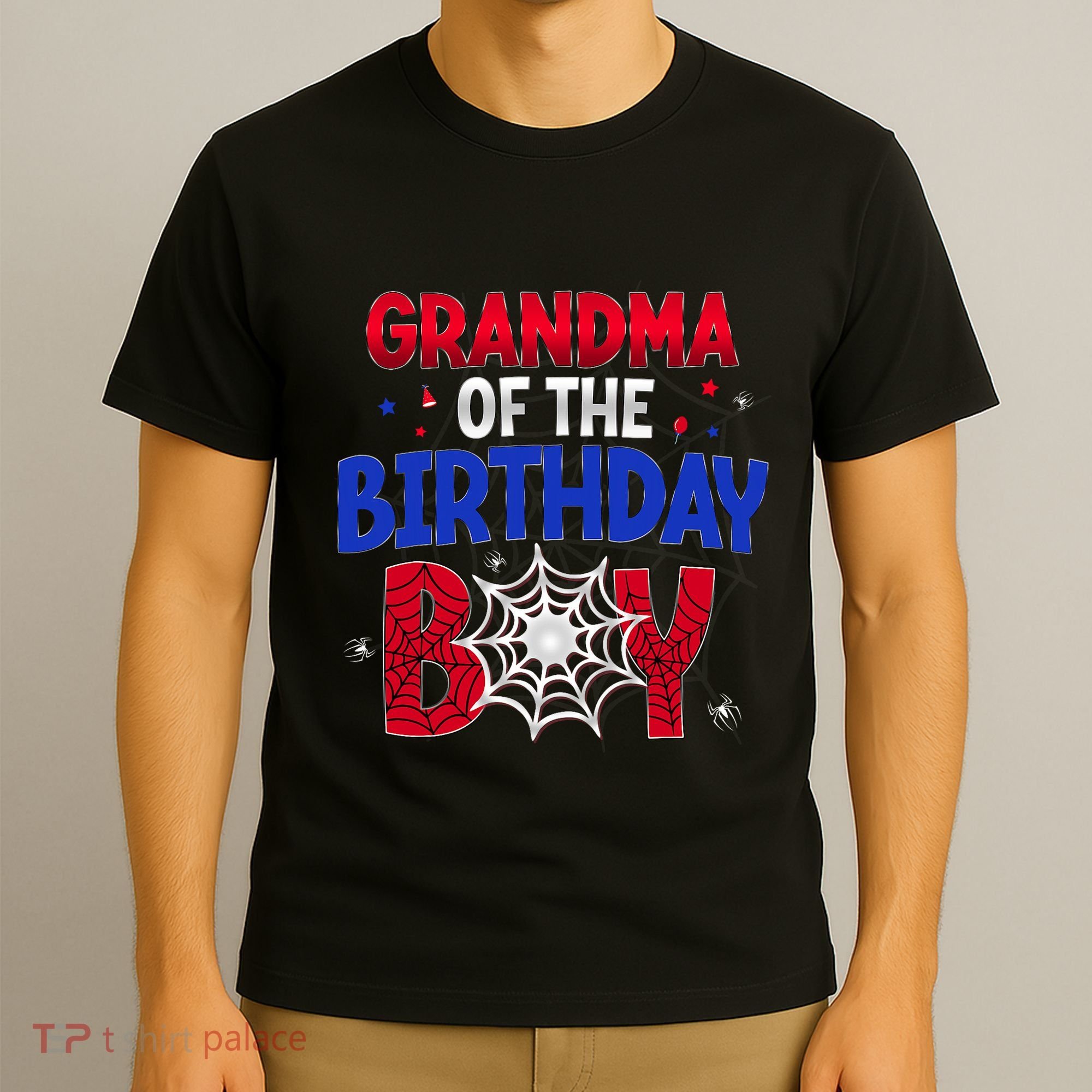 Women Grandma Of The Birthday Boy Matching Spider Web Family T-Shirt
