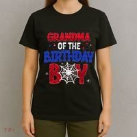 Women Grandma Of The Birthday Boy Matching Spider Web Family T-Shirt thumb 4