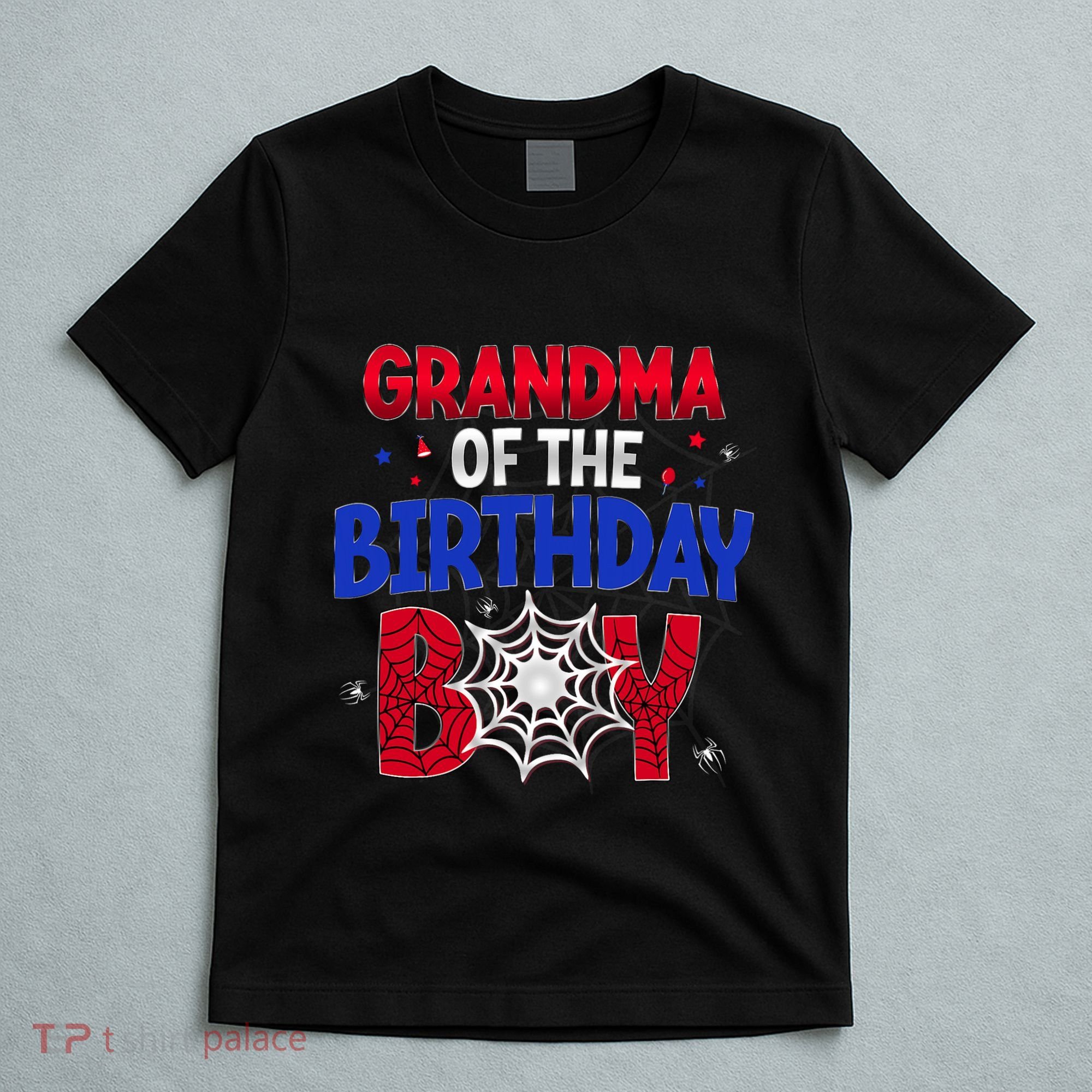 Women Grandma Of The Birthday Boy Matching Spider Web Family T-Shirt