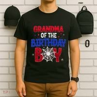 Women Grandma Of The Birthday Boy Matching Spider Web Family T-Shirt thumb 6