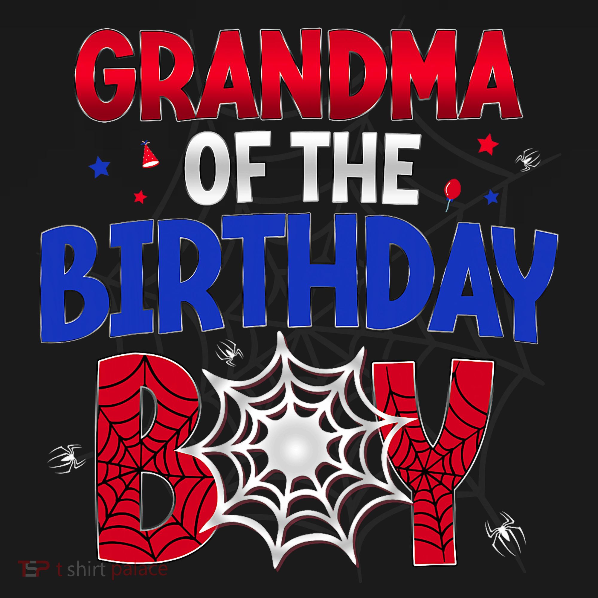 Women Grandma Of The Birthday Boy Matching Spider Web Family T-Shirt