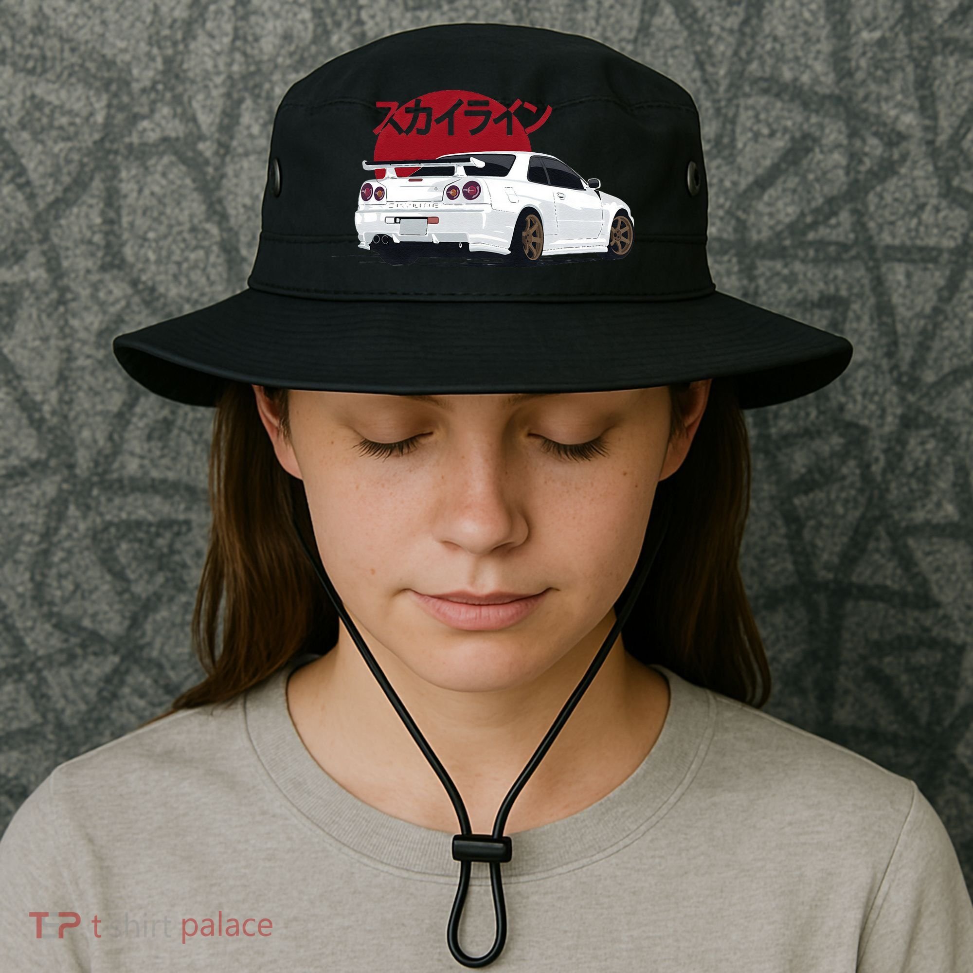 White Gt R 34 JDM Skyline Bucket Hat