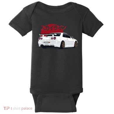 White Gt R 34 JDM Skyline Baby Bodysuit
