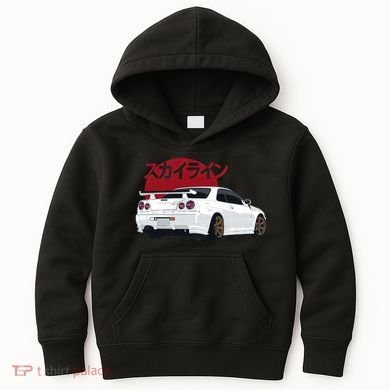White Gt R 34 JDM Skyline Kids Hoodie