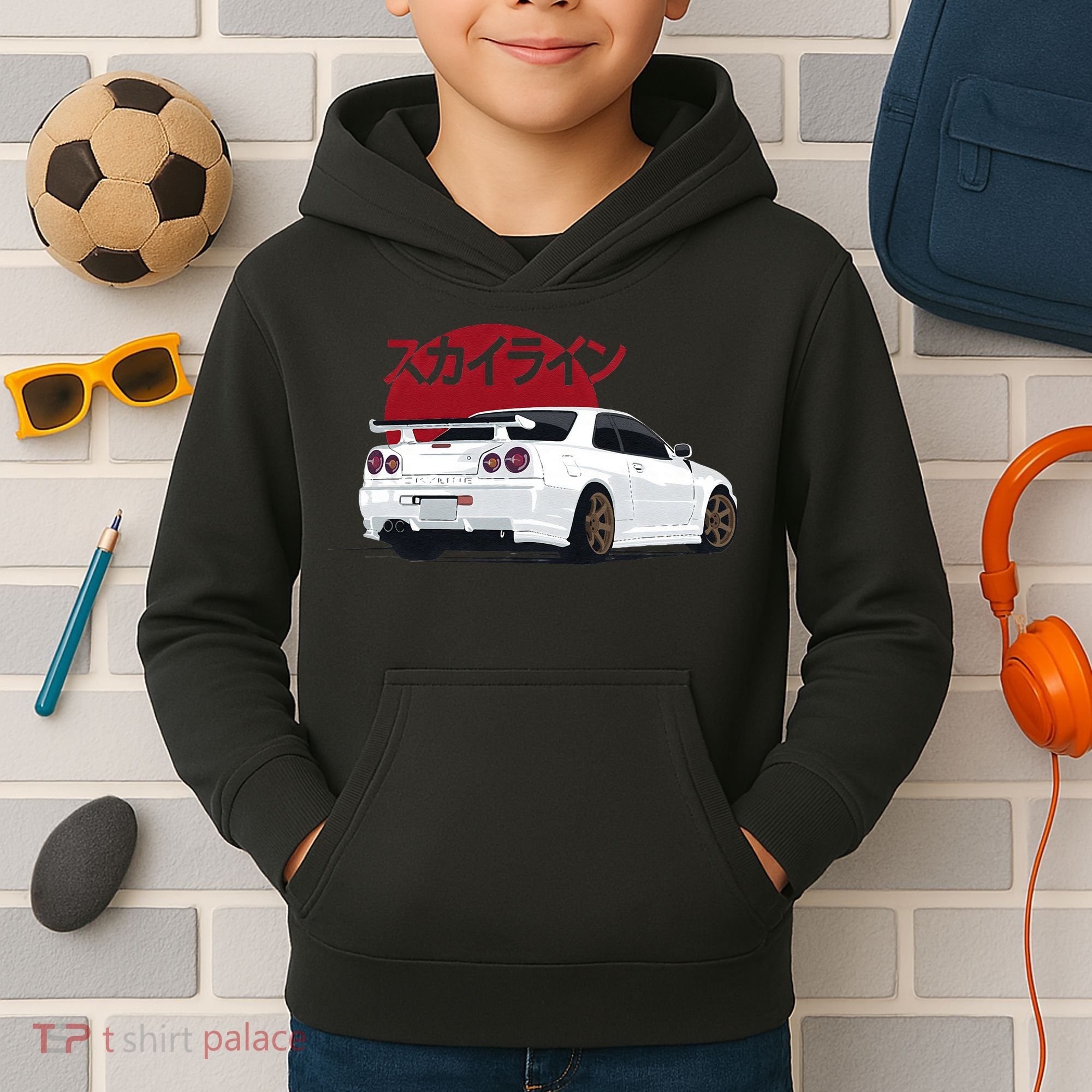 White Gt R 34 JDM Skyline Kids Hoodie