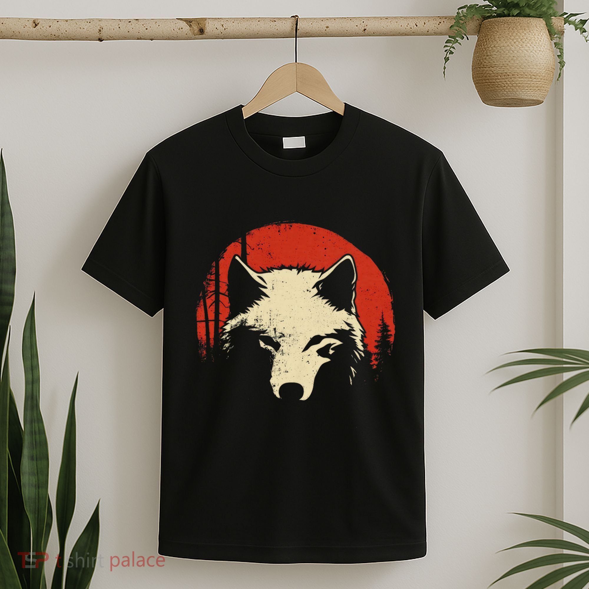Wolf Graphic Red Moon Wildlife Animal Wolf Japanese T-Shirt