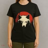 Wolf Graphic Red Moon Wildlife Animal Wolf Japanese T-Shirt thumb 4